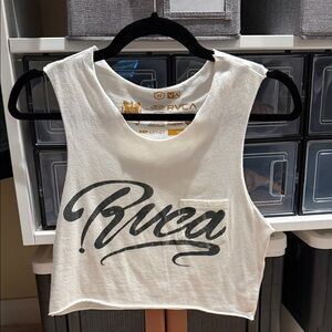 RVCA White Crop Top with Black Logo
